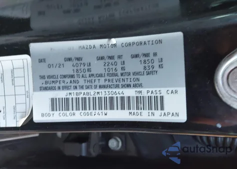 2021 Mazda Mazda3 Select from USA, damaged, VIN JM1BPABL2M1330644